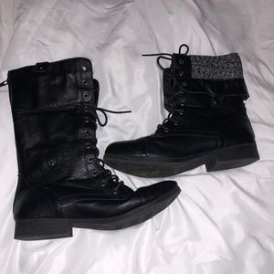 Black combat boots.
